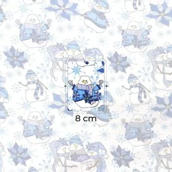 Baumwollstoff Schneemann mit blauer Mütze | Wolf Stoffe