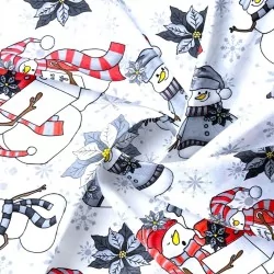 Snowman with red hat Fabric Cotton | Wolf Fabrics