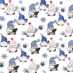 Baumwollstoff Weihnachtswichtel und Schneeflocken | Wolf Stoffe
