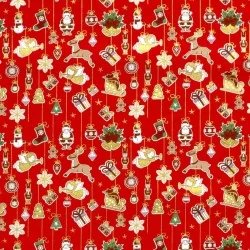 Tecido Decoração de Natal fundo vermelho