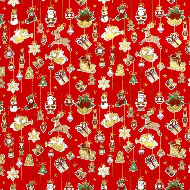 Fabric Cotton Christmas Decoration red background | Wolf Fabrics