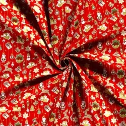 Baumwollstoff Weihnachtsdekoration roter Hintergrund | Wolf Stoffe