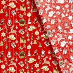 Fabric Cotton Christmas Decoration red background | Wolf Fabrics
