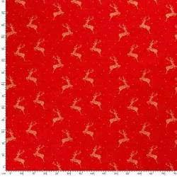 Christmas Fabric  golden reindeer red background |  Wolf Fabrics