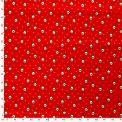 Baumwollstoff Weihnachtswichtel und goldene Sterne roter Hintergrund | Wolf Stoffe