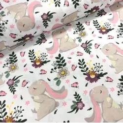Tissu Lapin dans les Fleurs