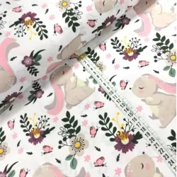 Tissu Coton Lapin dans les Fleurs | Tissus Loup