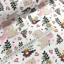 Rabbit cotton fabric in the flowers| Wolf Fabrics