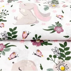Tecido de Algodão Coelho nas Flores | Tissus Loup