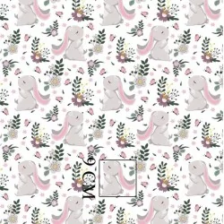 Tessuto di Cotone con Conigli tra i Fiori | Tissus Loup