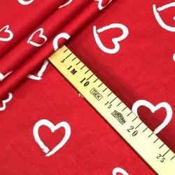 Tecido de Algodão Corações Brancos Fundo Vermelho | Tissus Loup