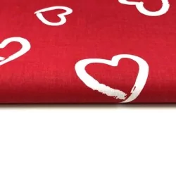 Cotton Fabric White hearts red background | Wolf Fabrics