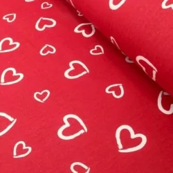 Fabric White hearts red background 2