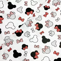 Tessuto di Cotone Minnie-Mickey-Mouse Piccola Testa Fiocco Rosso | Tissus Loup