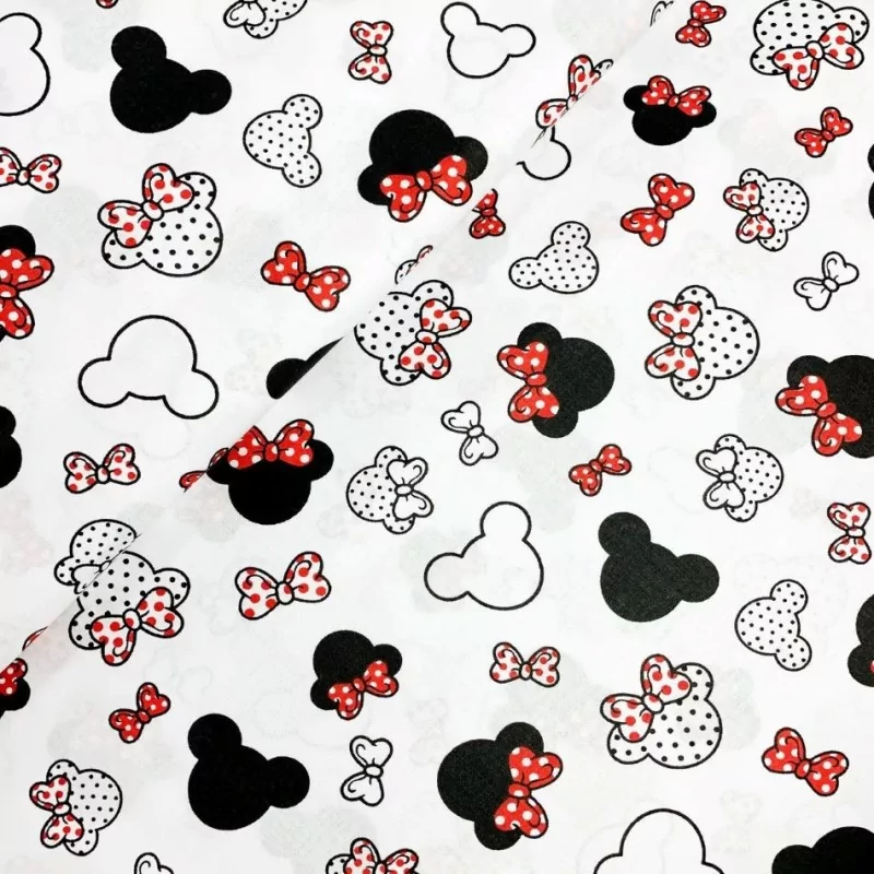 Fabric Cotton Minnie-Mickey-Mouse Small Head Knotted Red | Wolf Fabrics