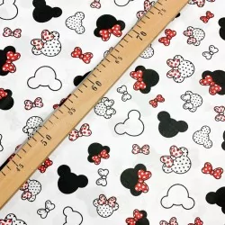 Tessuto di Cotone Minnie-Mickey-Mouse Piccola Testa Fiocco Rosso | Tissus Loup