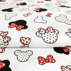 Tessuto di Cotone Minnie-Mickey-Mouse Piccola Testa Fiocco Rosso | Tissus Loup