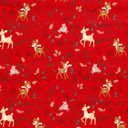 Stoff Reh Kaninchen und Rentier Weihnachten roter Hintergrund