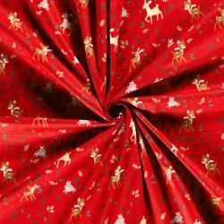 Baumwollstoff Reh Kaninchen und Rentier Weihnachten roter Hintergrund | Wolf Stoffe