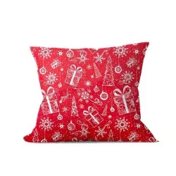 Baumwollstoff Geschenke und Weihnachtsbaum Roter Hintergrund | Wolf Stoffe