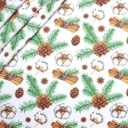 Tecido de Algodão de Natal Flor de Algodão Pinha e Canela | Tissus Loup