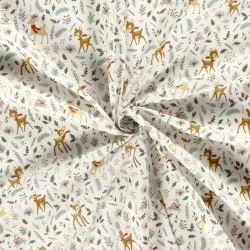 Fabric Cotton Doe Rabbit and Christmas Reindeer White background | Wolf Fabrics