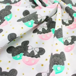 Tecido de Algodão Minnie e Mickey Mouse Rosa e Menta | Tissus Loup