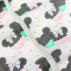 Tissu Coton Minnie et Mickey Mouse Rose et Menthe | Tissus Loup