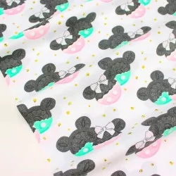 Tessuto di Cotone Minnie e Mickey Mouse Rosa e Menta | Tissus Loup