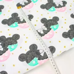 Tecido de Algodão Minnie e Mickey Mouse Rosa e Menta | Tissus Loup