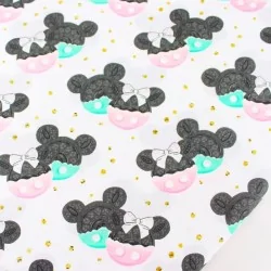 Tessuto Minnie e Mickey Mouse Rosa e Menta
