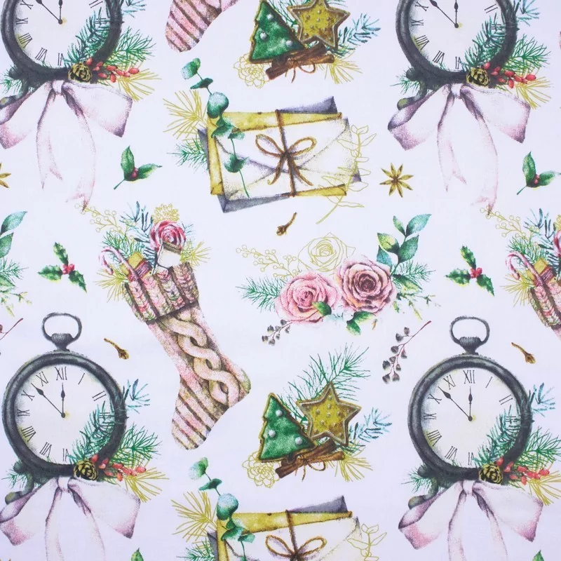 Tissu Coton Horloge de Noël | Tissus Loup