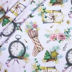 Tissu Coton Horloge de Noël | Tissus Loup
