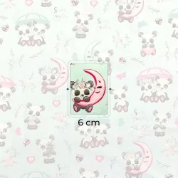 Cottton Fabric Pandas in Love mint green background | Wolf Fabrics