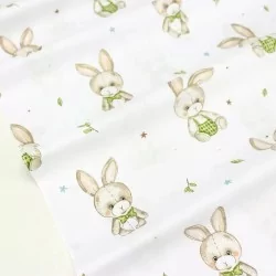 Fabric cotton Rabbit in Green Jumpsuit | Wolf Fabrics