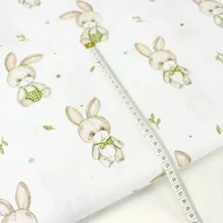 Tela de algodón Conejo con Mono Verde | Telas Lobo
