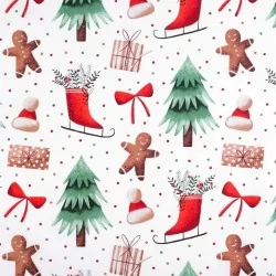 Fabric Cotton Christmas tree and red skate | Wolf Fabrics
