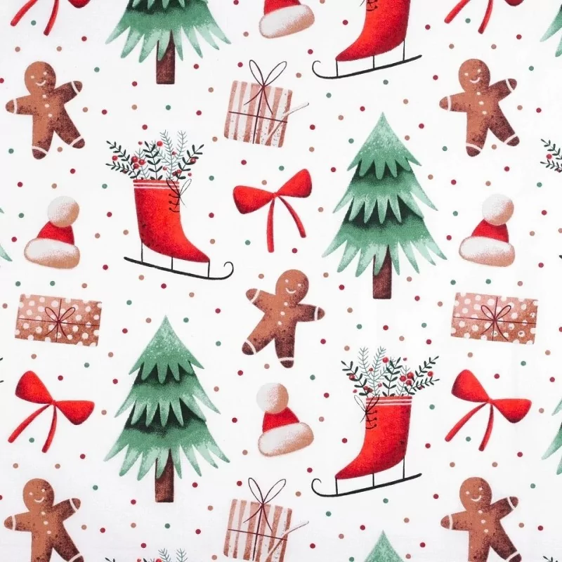 Tessuto di Cotone Abete e Pattino di Natale | Tissus Loup