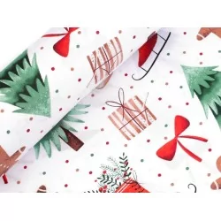 Baumwollstoff Tannenbaum und Roter Schlittschuh | Wolf Stoffe