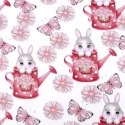 Tessuto di Cotone Coniglio e Annaffiatoio Rosa | Tissus Loup