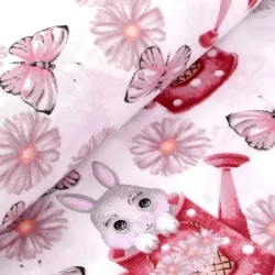 Tessuto di Cotone Coniglio e Annaffiatoio Rosa | Tissus Loup