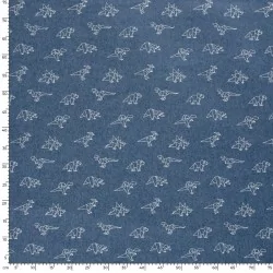 Fabric Jean light blue stretch origami dinosaurs  | Wolf Fabrics