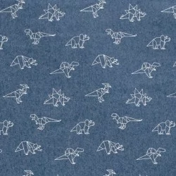 Fabric Jean light blue stretch origami dinosaurs  | Wolf Fabrics