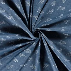 Tessuto Jeans stretch blu chiaro dinosauri origami | Tissus Loup