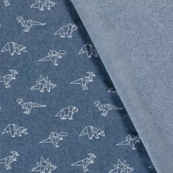 Jeansstoff Stretch Hellblauer Origami-Dinosaurier | Wolf Stoffe