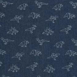 Tissu Jean stretch bleu foncé dinosaures origami | Tissus Loup