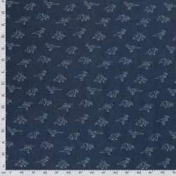 Jeansstoff Stretch Dunkelblauer Origami-Dinosaurier | Wolf Stoffe