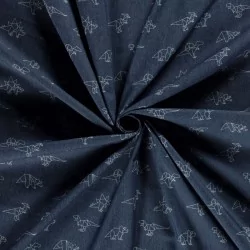 Jeansstoff Stretch Dunkelblauer Origami-Dinosaurier | Wolf Stoffe