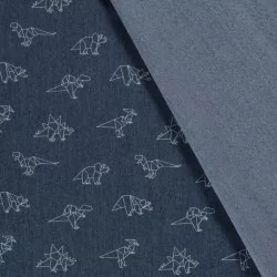 Tessuto Jeans stretch blu scuro dinosauri origami | Tissus Loup