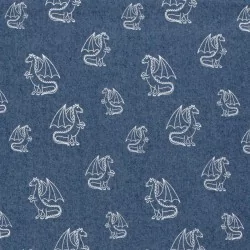 Fabric Jean light blue stretch Dragons  | Wolf Fabrics
